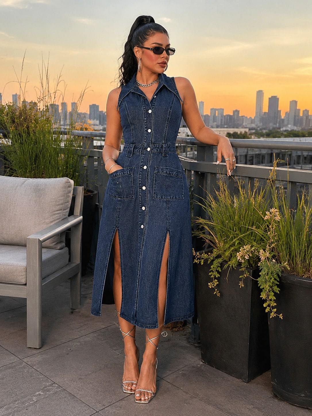 Avery Denim Midi Dress – Impact Fashion