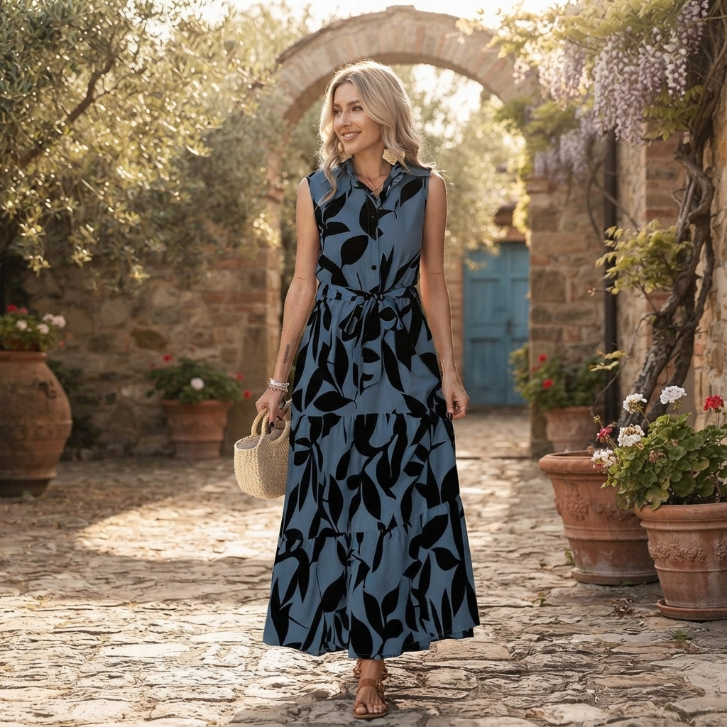 Rosalie Printed Ruffle Shirt Dress