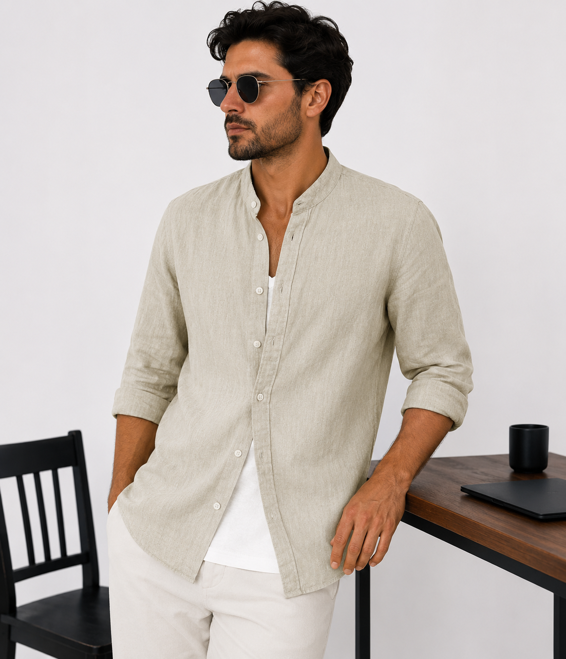 Premium Cotton Mandarin Collar Casual Shirt