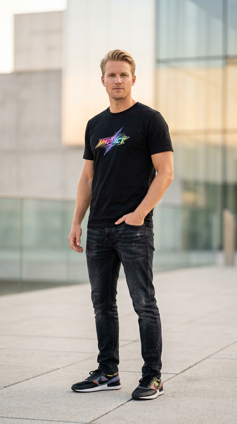 Impact Lightning Logo T-Shirt Rainbow Retro Graphic Tee
