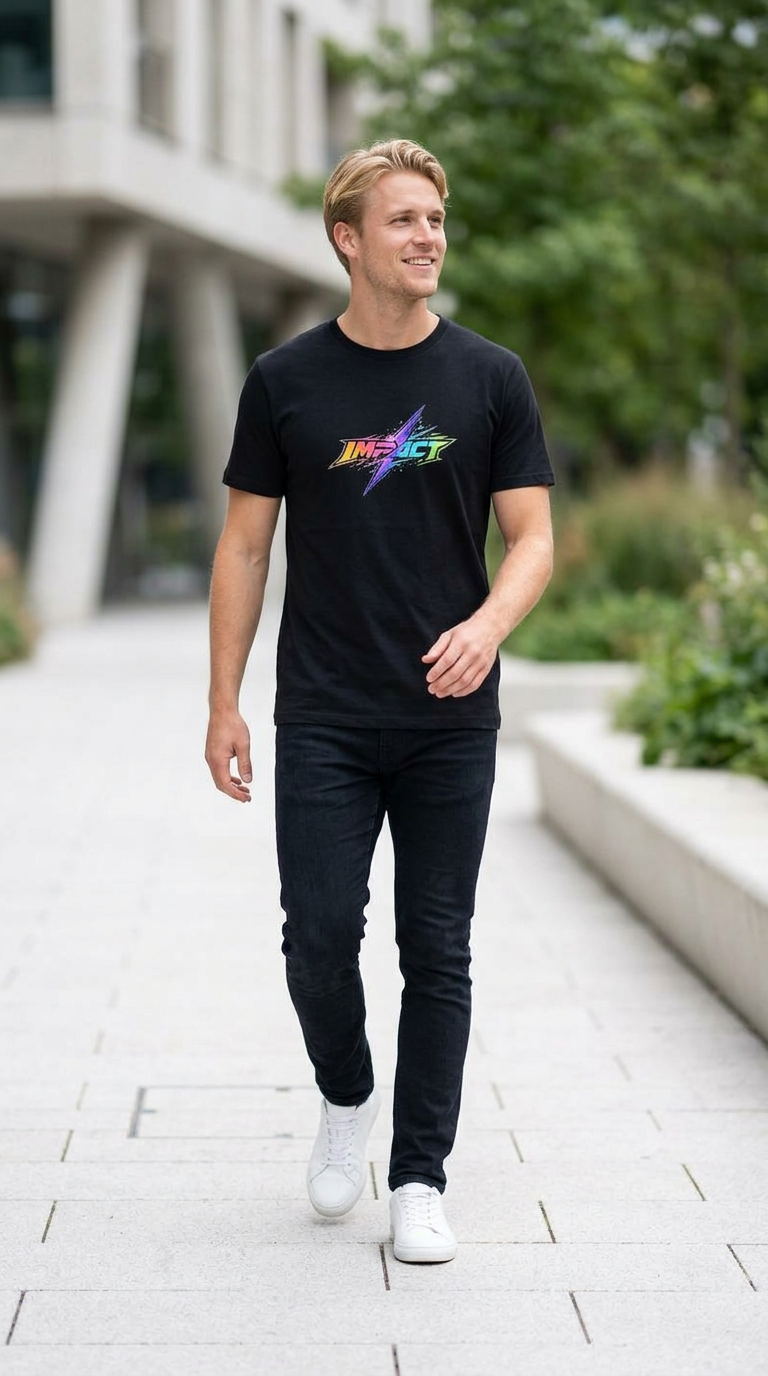 Impact Men's Lightning Logo T-Shirt — Rainbow Retro Graphic Tee