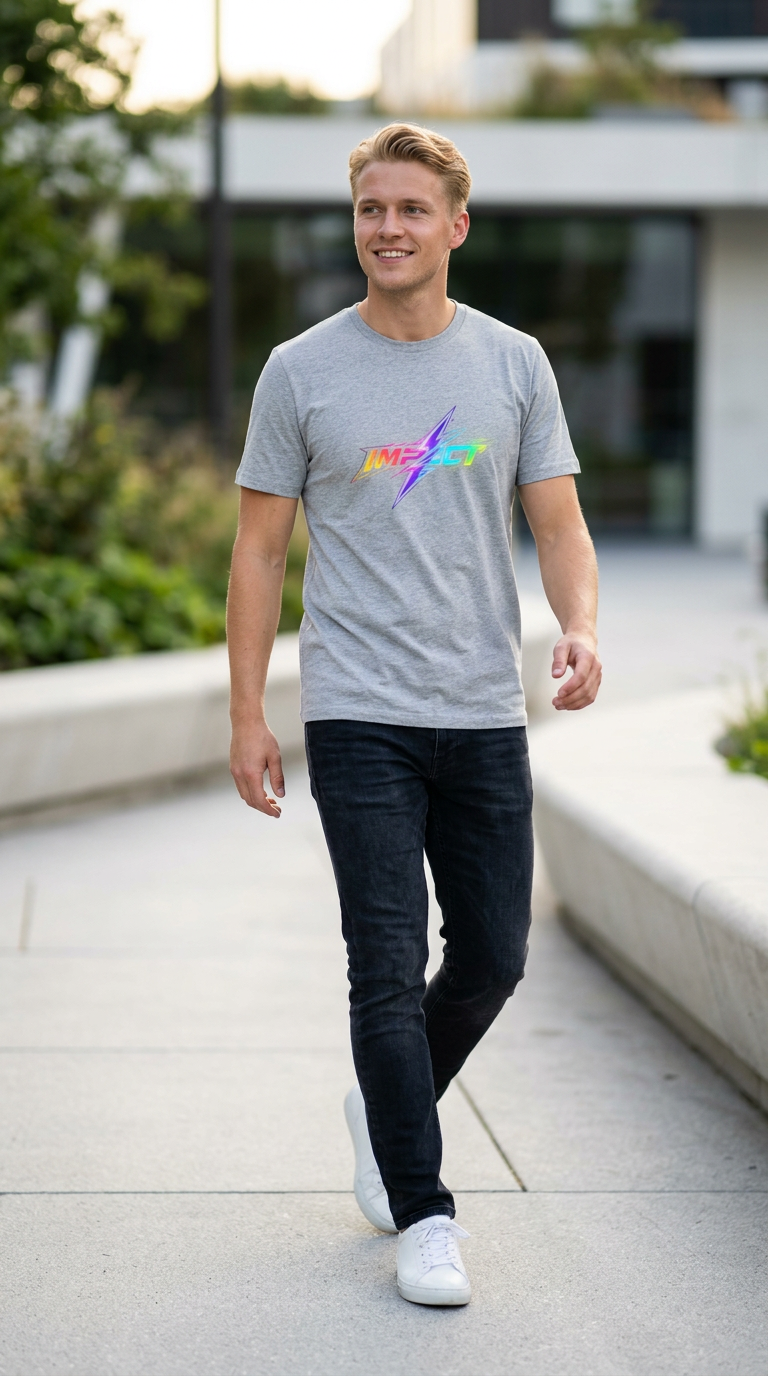 Impact Men's Lightning Logo T-Shirt — Rainbow Retro Graphic Tee