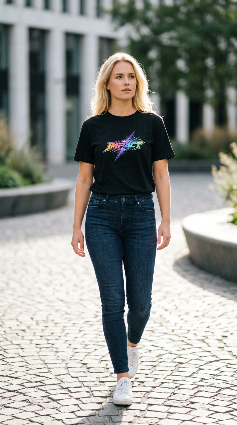 Impact  Lightning Logo T‑Shirt — Rainbow Retro Graphic Tee