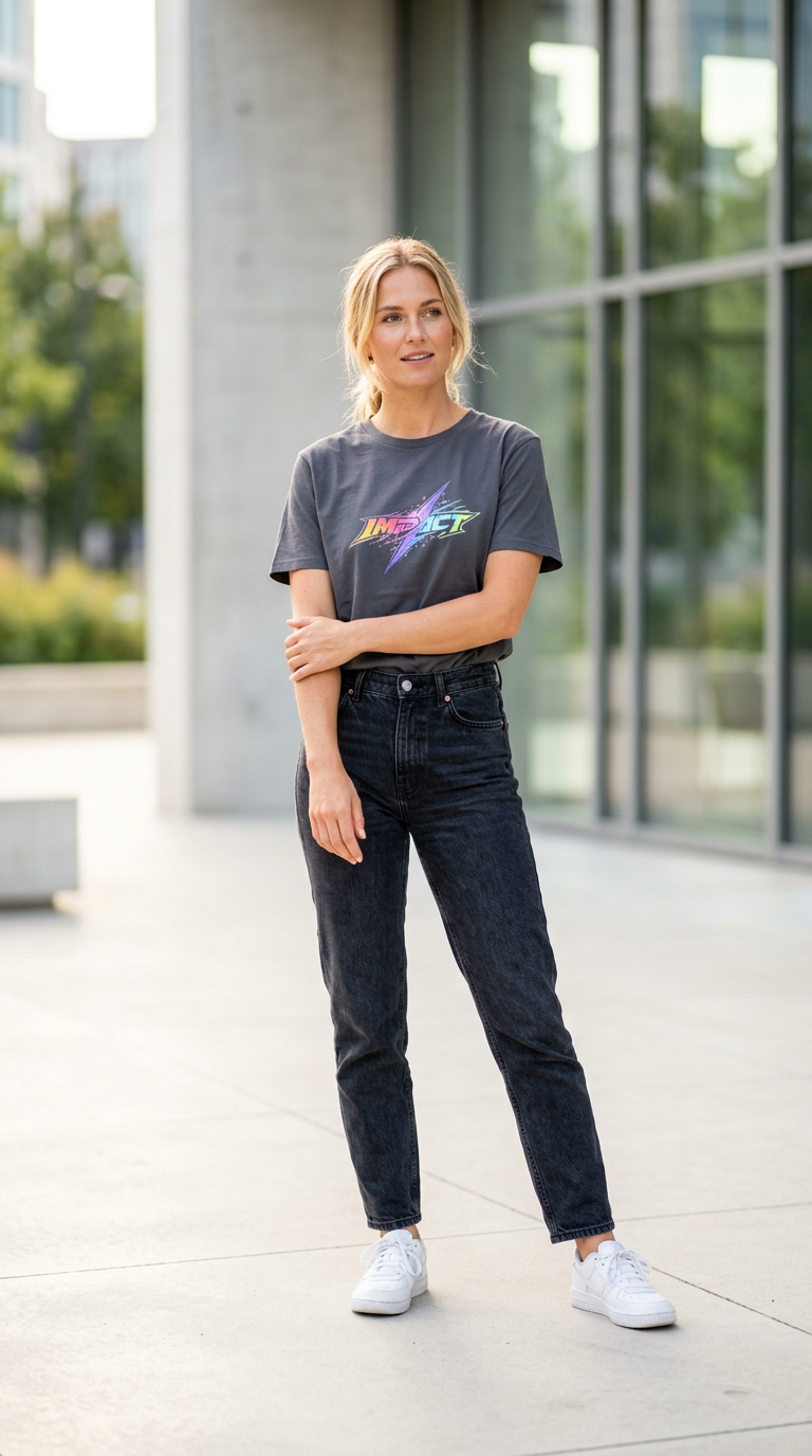 Impact  Lightning Logo T‑Shirt — Rainbow Retro Graphic Tee