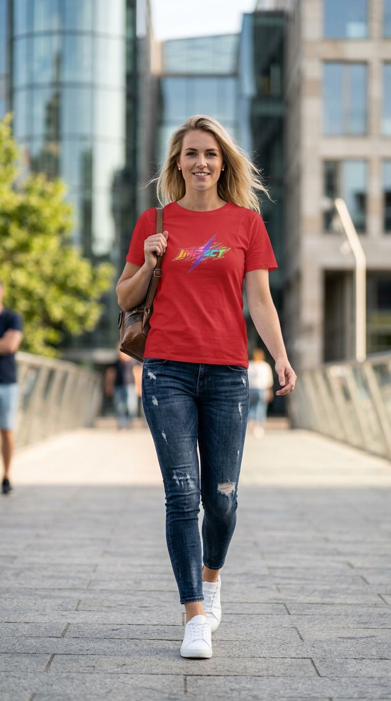 Impact  Lightning Logo T‑Shirt — Rainbow Retro Graphic Tee