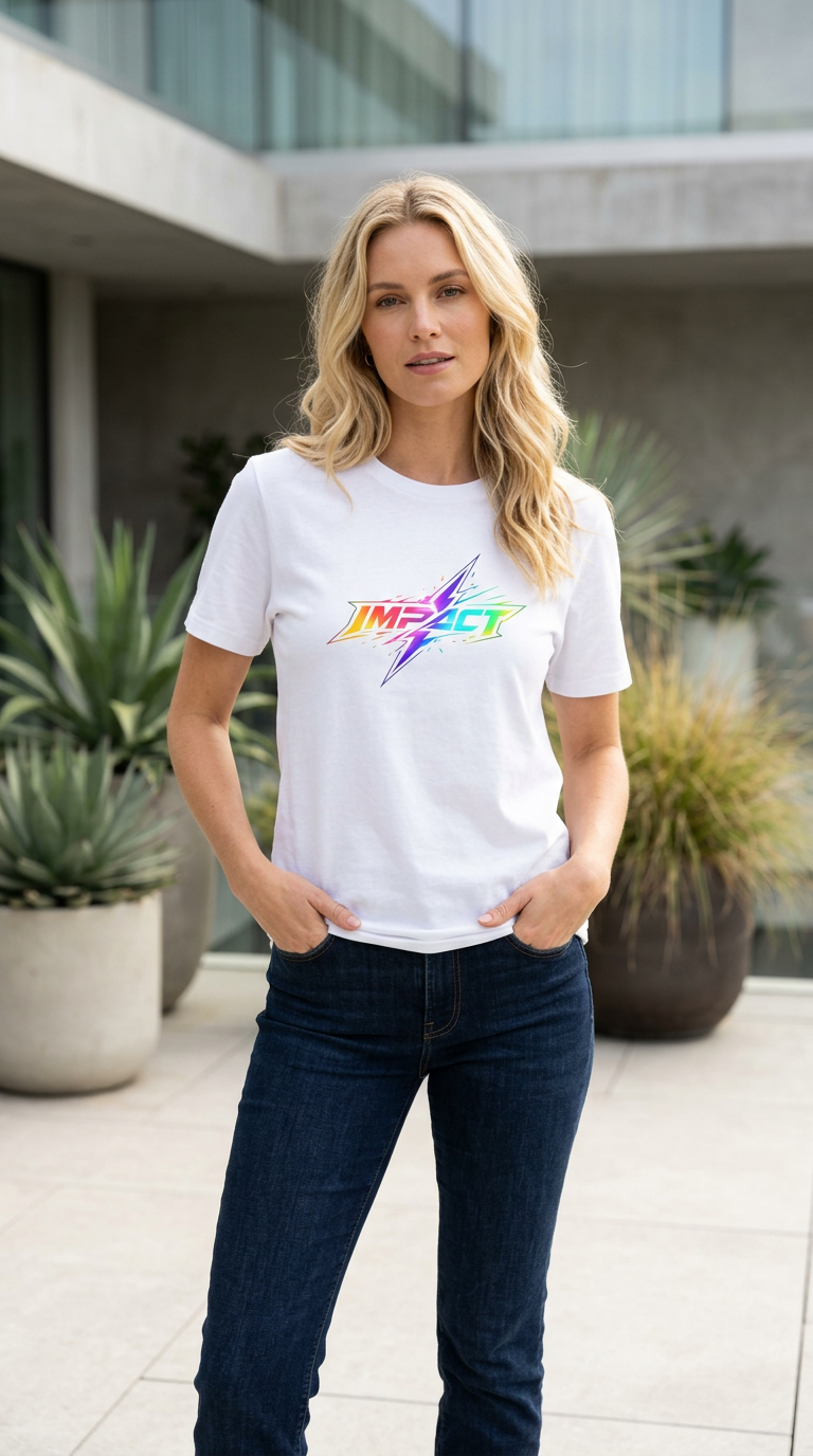 Impact  Lightning Logo T‑Shirt — Rainbow Retro Graphic Tee